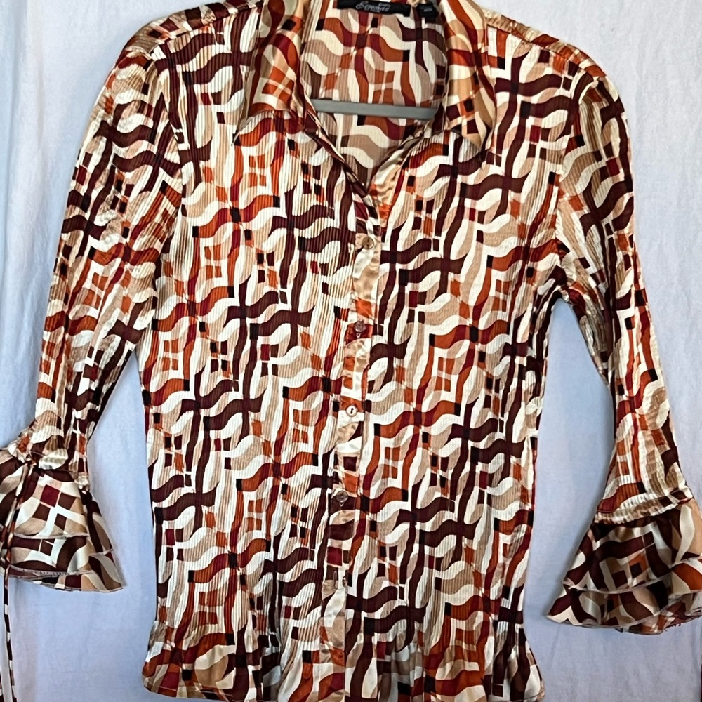 Milano Geometric Button Down Shirt - Brown and Cream